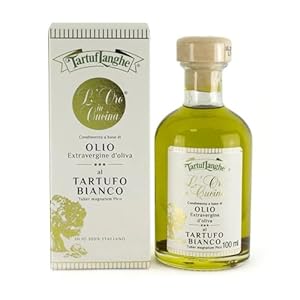 Tartuflanghe - GOLD IN DER KÜCHE: OIL EXTRAV.d'OLIVA mit weißem Trüffelscheiben (Tuber magnatum Pico) 100ml