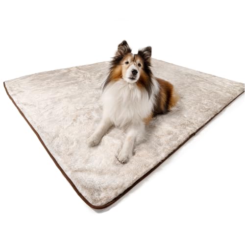 PupProtector Waterproof Throw Blanket for Dogs and Cats, Pet Blanket Cover for Couches, Sofas, Beds, Car Seats, Furniture, Calming Soft Faux Fur, White with Brown Accents, Original (60' L x 50' W)