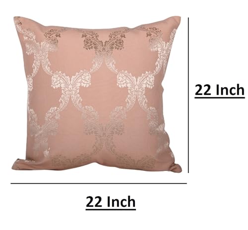 Image of Home- The Best is for You Designer Self Design Cotton 275 TC Cushion Covers Pack of 2 (Peach Ogee, 22X22 Inch) Ideal for Sofas, Chairs, Cars & Hotels