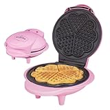 Global Gizmos 35570 Heart Shaped Waffle Maker / 1000W / Unique Thermostatic Design/Non-Stick Plates/Easy Clean / 25cm x 22cm / Pink Colour
