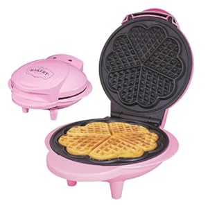 Global Gizmos 35570 Heart Shaped Waffle Maker / 1000W / Unique Thermostatic Design/Non-Stick Plates/Easy Clean / 25cm x 22cm / Pink Colour