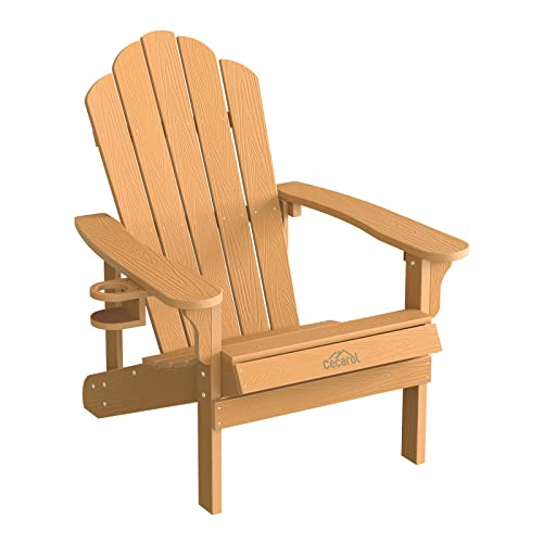 Cecarol Adirondack Chair, High Back Outdoor Chair With Cup Holder, Weather Resistant Chair For Porch, Garden, Backyard, Fire Pit, Teak-Tfc2 #TOP10
