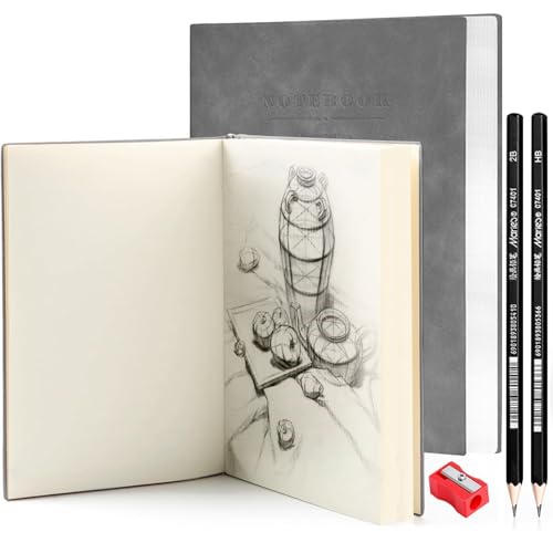 Reviews de Blocs y cuadernos de dibujo . 44 2 Pcs Cuaderno de Dibujo A5,Libreta Hojas Blancas con Páinas Giratorias de 360°-180hojas/360páginas Con 2 Lápices de Dibujo(HB+2B)+1Sacapuntas,Funda Impermeable de Cuero Suave...