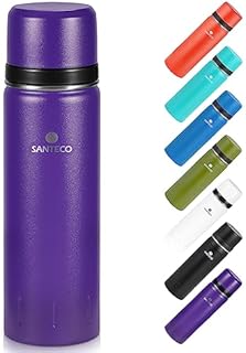 SANTECO Vacuum Flask 1L, Stainless Steel Insulated Water Bottle with Double Walled Travel Metal Coffee Flask for 12hrs Hot/24hrs Cold Drinks - Leakproof Lid Serves As A Cup 1000ml