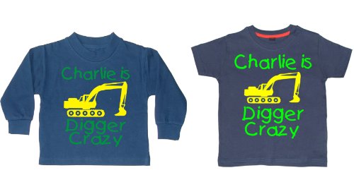Ensemble t-shirt et sweat-shirt personnalisé motif Digger Crazy bleu jaune vert pour enfant