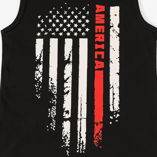 Image of Boys 4th of July Tank Kids American Flag Sleeveless Shirts Cotton Patriotic Tees Top Independence Day Clothes