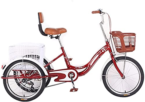 Triciclo para adultos, triciclos para compras y viajes, triciclo de 20 pulgadas para adultos, bicicleta de 3 ruedas para playa con doble freno y canasto frontal, asiento ajustable en altura para ciclismo urbano y compras miniatura 1