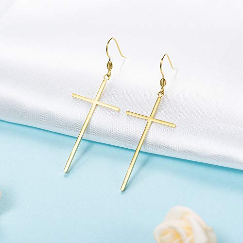 Jeka Cross Long Dangle Earrings For Women Girls Stainless Steel Fashion Jewelry Gold #TOP1