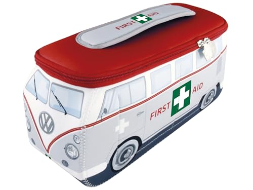BRISA VW Collection - Volkswagen Neopren Mäppchen - First Aid/inkl. Erste-Hilfe Set VW T1 Bulli Bus (First Aid/Grau)