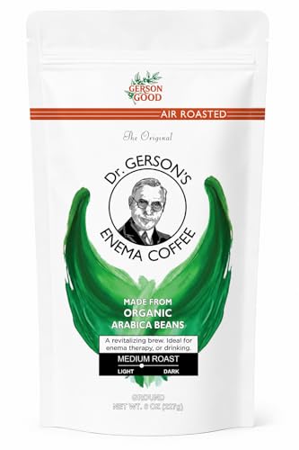 Dr. Gersons Enema Coffee Organic Air-Roasted Ground Arabica Beans Medium Roast (8 oz (.5 lb) bag) Drinkable