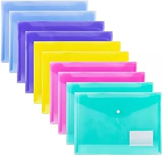 Plastic Wallets A4 Folders for Paperwork Pack of 10, Plastic Document Folder Wallets with Pocket, Transparent Folder Bags with Snap Button for Office Stationary Home School Travel, Assorted Colours
