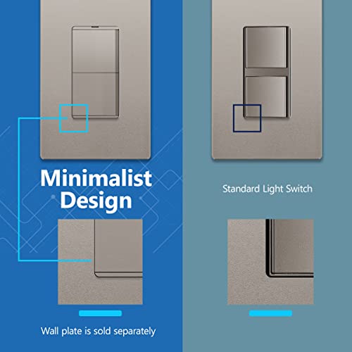 Image of LIDER Minimalist Design Lighted Double Switch, Combination Frameless Decorator Switch with Locator Light, Ground Terminal, Single Pole, 15A 120-277V, UL Listed, Thermoplastic, Matte Nickel, 1-Pack
