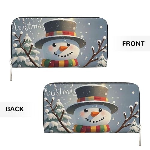 Pu Leather Wallet For Women Girl, Zip Around Credit Card Holder Merry Christmas Snowman Long Wallet Clutch Purse Waterproof Travel Handbag2