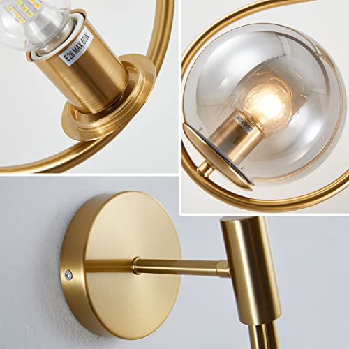 Bokt Modern Golden Metal Wall Sconce Mid Century Simple Wall Lights Farmhouse Wall Lighting Fixture Gold Round Ball Smokey Grey Globes Ceiling Bedside Reading Light For Study Laundry Living Room… #TOP7