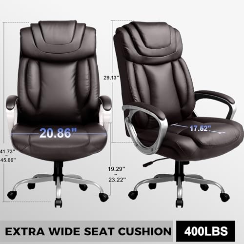 COMHOMA Ergonomic Office Chair Wheels Home Office Desk Chairs Comfy Back Support PU Leather Executive Office Chair with Headrest Padded Armrests Height Adjustable Tilt Swivel Rolling Reclining Seat