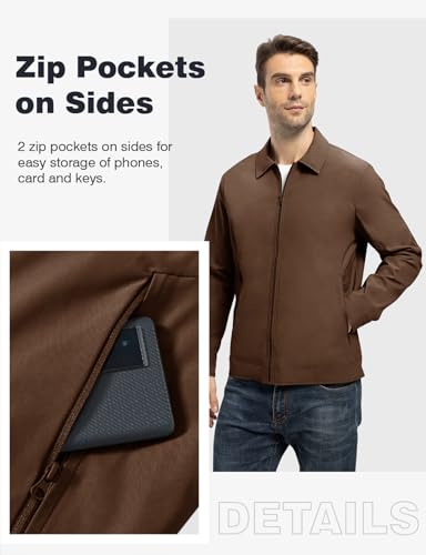 Image of TBMPOY Mens Lightweight Jackets Light Windbreaker Full Zip Casual Work Jacket Golf Business Fall Track Coat with Pockets