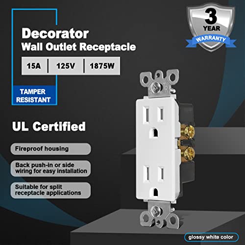 Cml 15 Amp Decorator Wall Receptacle Outlet, Child-Safe Tamper Resistant, 15A/125V, 3-Year Warranty, Ul Listed, 20 Pack, White #TOP1