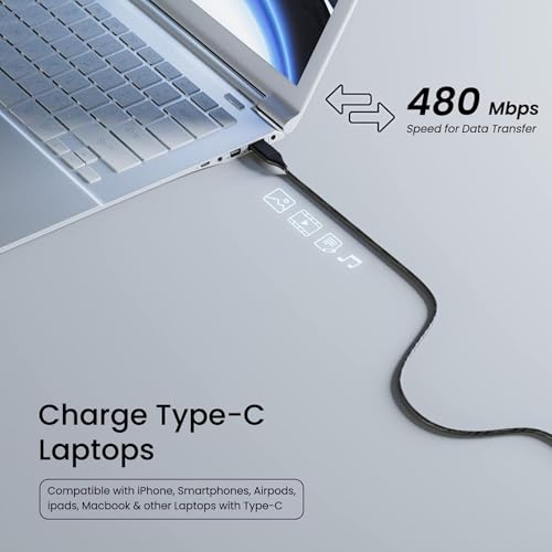 Image of BESTOR 60W Type-C to Type-C Cable 1.2m PD Fast Charging Nylon Braided Durable Design 480Mbps Data Transfer Compatible with Smartphones, Tablets, Laptops & All Type-C Devices