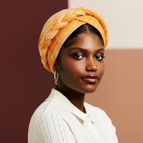 Image of DRESHOW Turban Pre-Tied Twisted Hat Thread African Head Wraps for Black Women Chemo Cancer Cap Braid Hair Cover