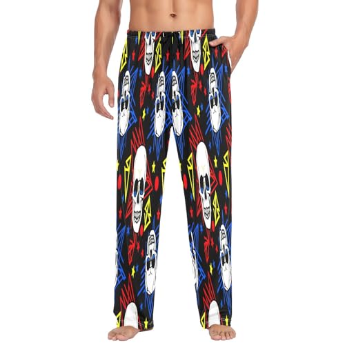 Qilmy Skulls Men's Cotton Pajama Pants, Lightweight Lounge Sleepwear with Drawstring and Pocket