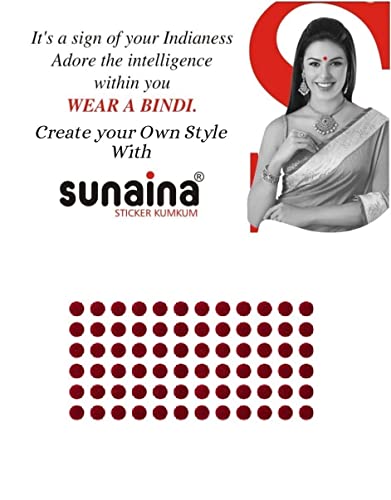 Image of Sunaina New Gold Sticker Kumkum Forehead Round Bindis Velvet Pottu /Bindi Box With 15 Cards /Flaps For Women & Girls (GDR008, Deep Red)