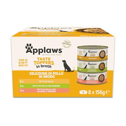 Applaws 100% Naturale – Cibo Umido per Cani, Petto di Pollo con Prosciutto e Verdure in Brodo, Senza Cereali, 12 x 156g Lattine