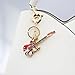 Elechobby Bass Guitar Keychain with Microphone Charm, Red and Gold Musical Instrument Key Ring