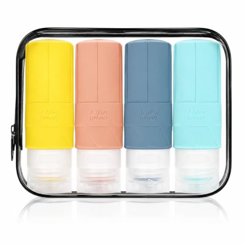 Maehihw Flacon Voyage 100ml en Silicone, Lot de 4 avec Trousse