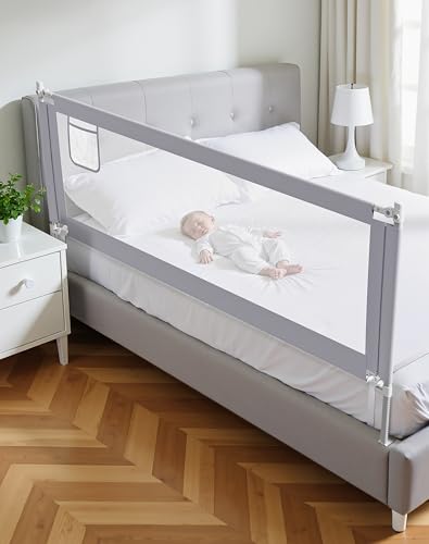 Lertantri Bettschutzgitter Hellgrau 180cm, Rausfallschutz Boxspringbett, Höhenverstellbar, Mit Befestigungsgurten, Ohne Werkzeug Montage (1 Stück)