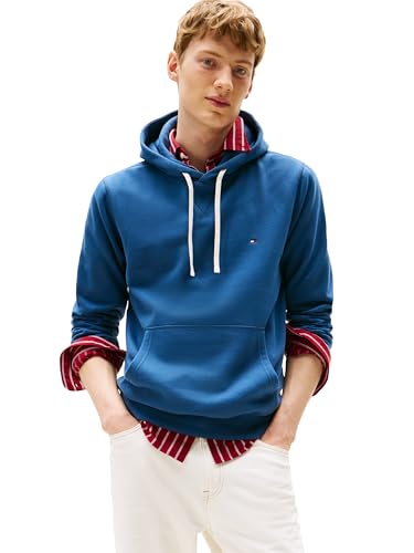Tommy Hilfiger Herren Mittelschweres Kapuzen-Sweatshirt aus Solidem Fleece, Auch Erhältlich in Big & Tall Kapuzenpullover, Ägäis, Medium – Ansicht 1