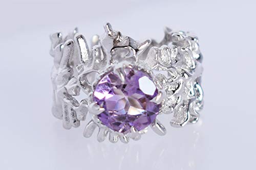 Bague solitaire améthyste ronde en argent massif 925 éclat durable - 5