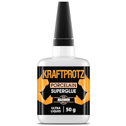 Ceramic glue – KRAFTPROTZ Ultra Thin 50 g – low-viscosity adhesive for porcelain, ceramic & stone – capillary effect for micro cracks – dishwasher safe, heatproof & invisible – fine repairs
