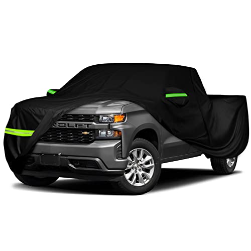 Image of Waterproof Car Cover Compatible with Chevrolet Silverado /GMC Sierra 1500 /2500 /3500 Crew Cab 6.6ft Bed 2014-2025, 420D All Weather Car Cover with Zipper Door for Snow Rain Dust Hail Protection