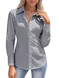 HOTOUCH Work Button Up Shirts for Women Long Sleeve Blouse Slim Fit Collared Office Suit Tops Gray XL