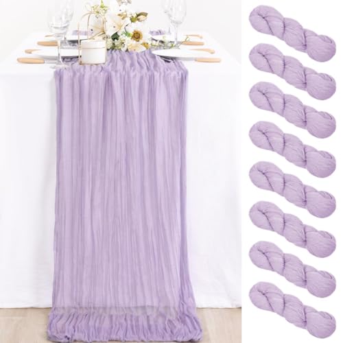 Image of MLMC 8 Pack Lilac Purple Table Runner 10ft Rustic Lavender Cheesecloth Table Runner 35x120 Inches Gauze Cheese Cloth Decor for Bridal Shower Baby Shower Birthday Wedding Decor