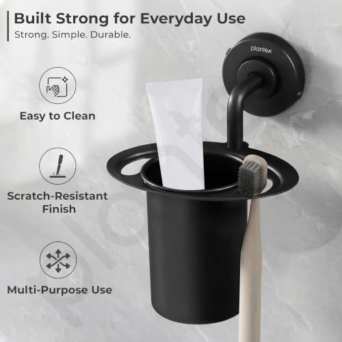 Image of Plantex Toothbrush Holder for Bathroom /304 Grade Stainless Steel Tumbler Holder /Toothpaste Holder /Bathroom Accessories - Pack of 1 (Black)