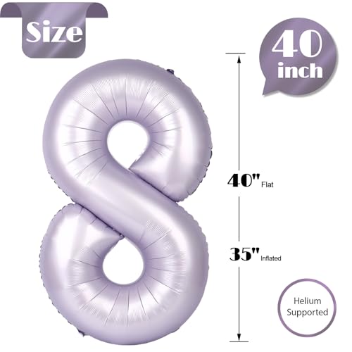 Image of Light Purple 8 Balloon - Number Balloon 40 Inch, 8th Birthday Decorations