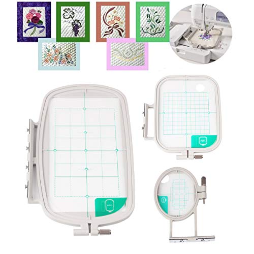 1SET Embroidery Hoop (TOTAL 3PCS). La vite di regolazione su ciascun telaio assicura una vasta gamma di tessuti.La griglia trasparente è inclusa per ogni telaio per un allineamento accurato; si tratta di cerchi generici che funzionano come sostituti perfetti per i cerchi Brother SA431, SA432 e SA434.