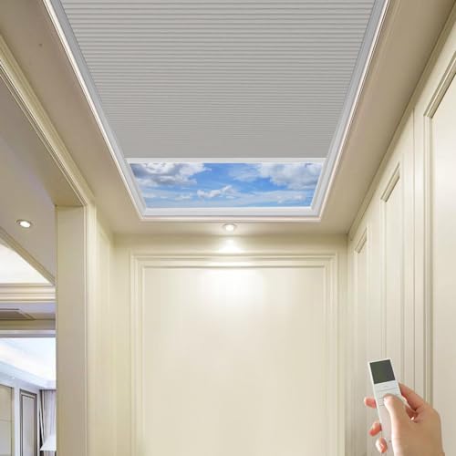 Persianas motorizadas recargables para tragaluz completamente opacas para techo inclinado, color gris claro 93021E, perfectas para el hogar y la oficina