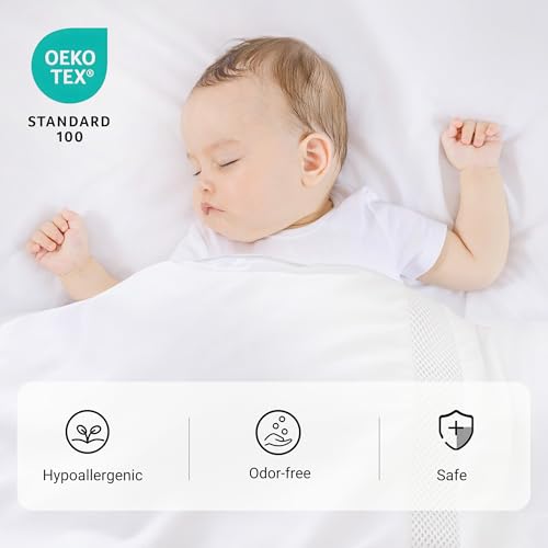 Image of ZPECC Toddler Down Alternative Comforter, 39x47 Hypoallergenic Baby Blanket Quilt, Soft Breathable Lightweight All Season Kids Duvet Insert for Crib Stroller Cot Daycare, White