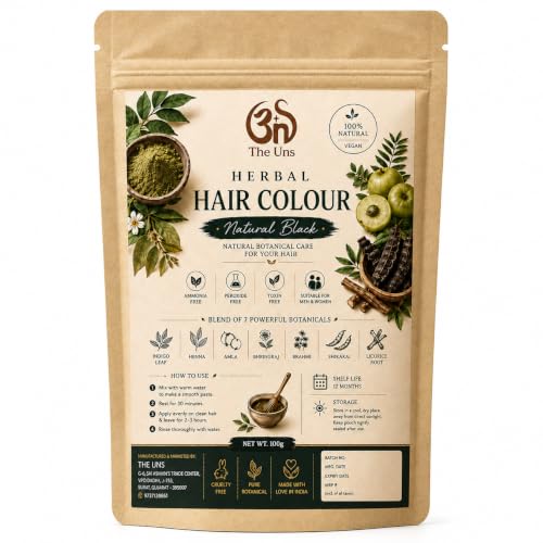 The Uns Herbal Hair Colour Natural Black | Herbal Hair Dye Powder with Indigo, Henna, Amla, Bhringraj, Brahmi, Shikakai & Licorice Root | Ammonia & Peroxide Free | 100g Deal