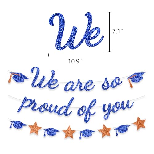 Image of We Are So Proud Of You Banner Graduation Party Decorations Glitter Congratulations Class Grad Ideas Blue Grad Oragne