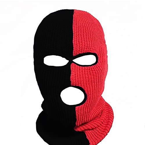 CHENGZI 3-Hole Two Color Knitted Hat 3-Hole Ski Face Mask Balaclava,Full Face Mask for Cycling Skiing Winter Outdoor Sports (BK+RD)