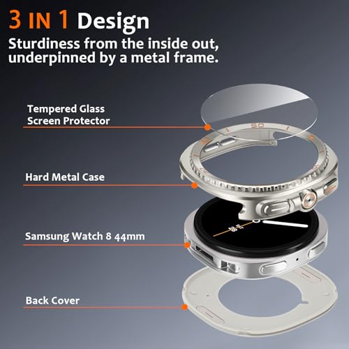 Coque Galaxy Watch 8 44mm en métal titane robuste de luxe