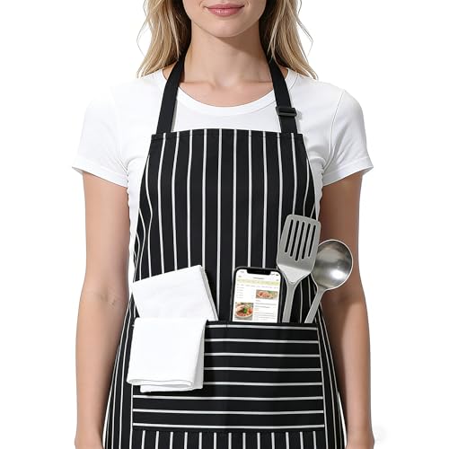 CEYOME Adjustable Apron with Pockets – Breathable Cooking Apron for Men & Women, Machine Washable Chef Apron with Adjustable Fit for Kitchen, BBQ & Baking