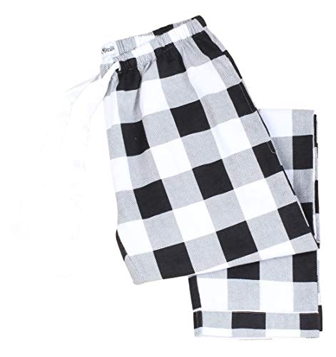 Pajamamania Women's Cotton Flannel Pajama Pj Pants With Pockets, Black And White Buffalo Plaid, Large #TOP4