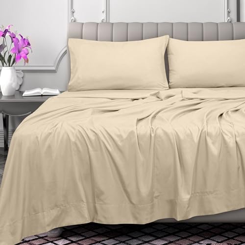 Image of Royale Linens 300 Thread Count 100% Long Staple Combed Cotton Flat Sheet - Super Soft - Top Sheets - Full Flat Sheet Sold Separately - Breathable, Cool & Crisp Percale Sheets Only (Full, Cream)