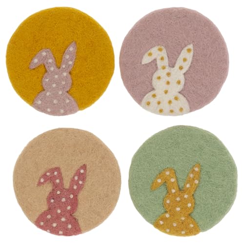 Boston International Set of 4 Felted Drink Coasters, 3.75" Diameter, Bunny