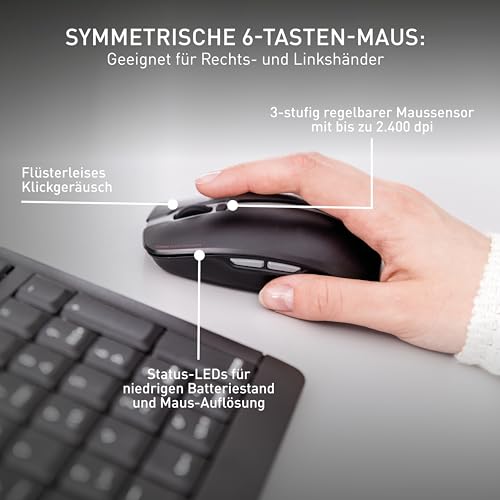 CHERRY STREAM DESKTOP RECHARGE, Kabelloses Tastatur-Maus-Set, Schweizer Layout (QWERTZ), 2,4 GHz Funk, Leiser Tastenanschlag, Wiederaufladbar, Schwarz
