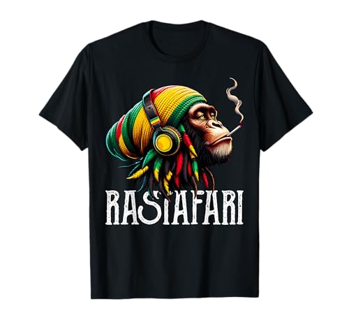 Racines jamaïcaines Reggae Chimpanzé Écouteurs Rastafari T-Shirt